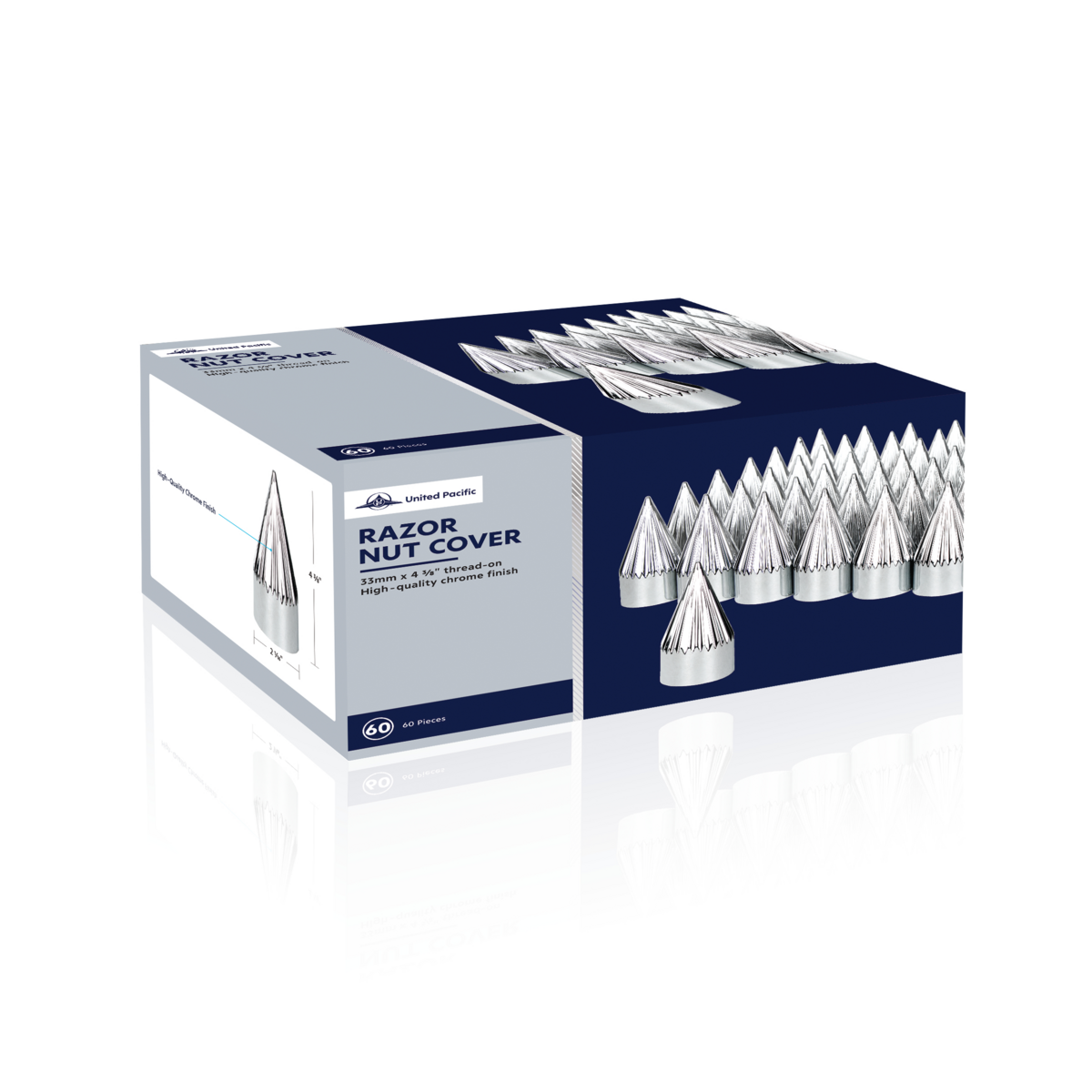 33mm x 4-3/8" Chrome Plastic Razor Nut Covers - Thread-On (60-Pack) - Thumbnail 4