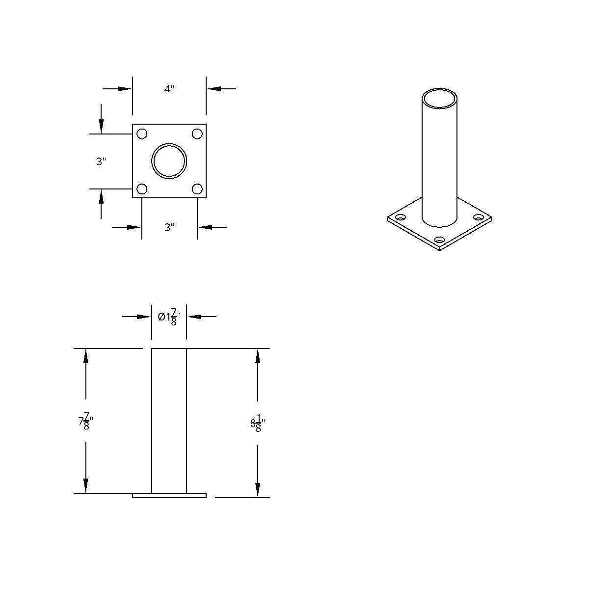8" Quarter Fender Mounting Post - Flange Mount - Thumbnail 3
