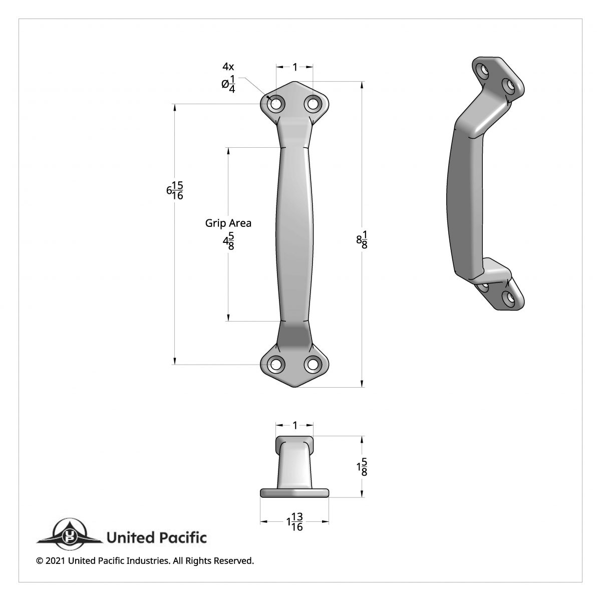 Chrome Die Cast Grab Handle Kit With Mounting Hardware - Thumbnail 9