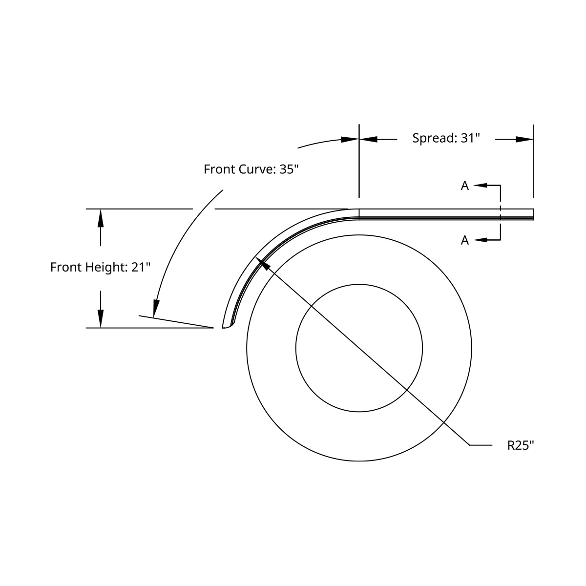 66" 430 Stainless Steel (16ga) Smooth Half Fender - SE Series (Pair) - Thumbnail 2