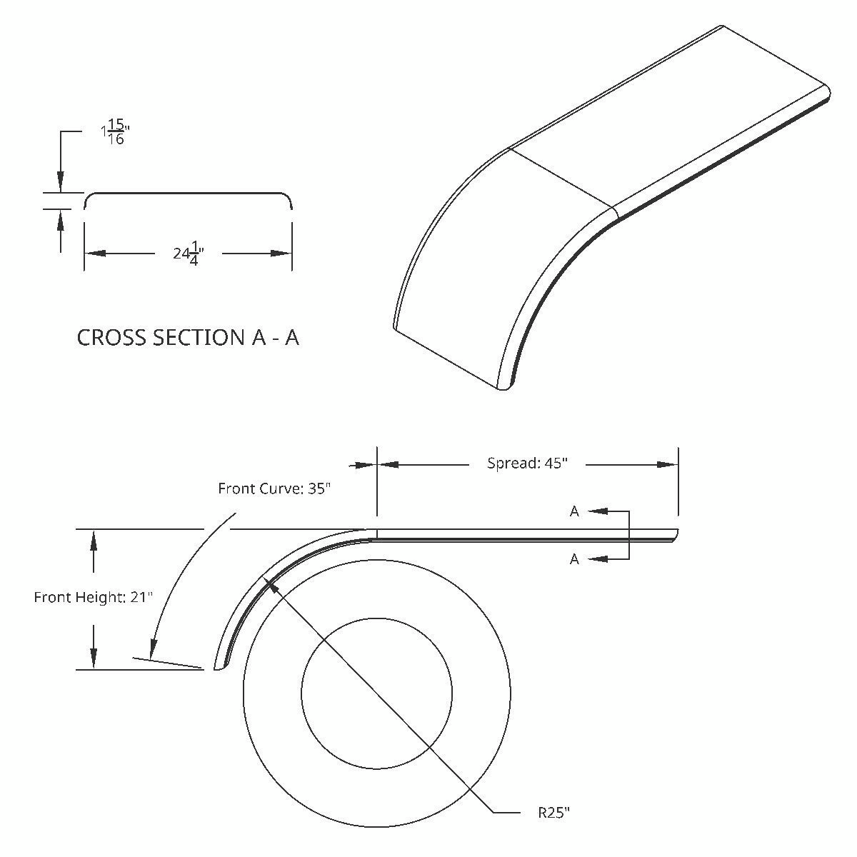 80" 430 Stainless Steel (16ga) Smooth Half Fender - SE Series (Pair) - Thumbnail 11