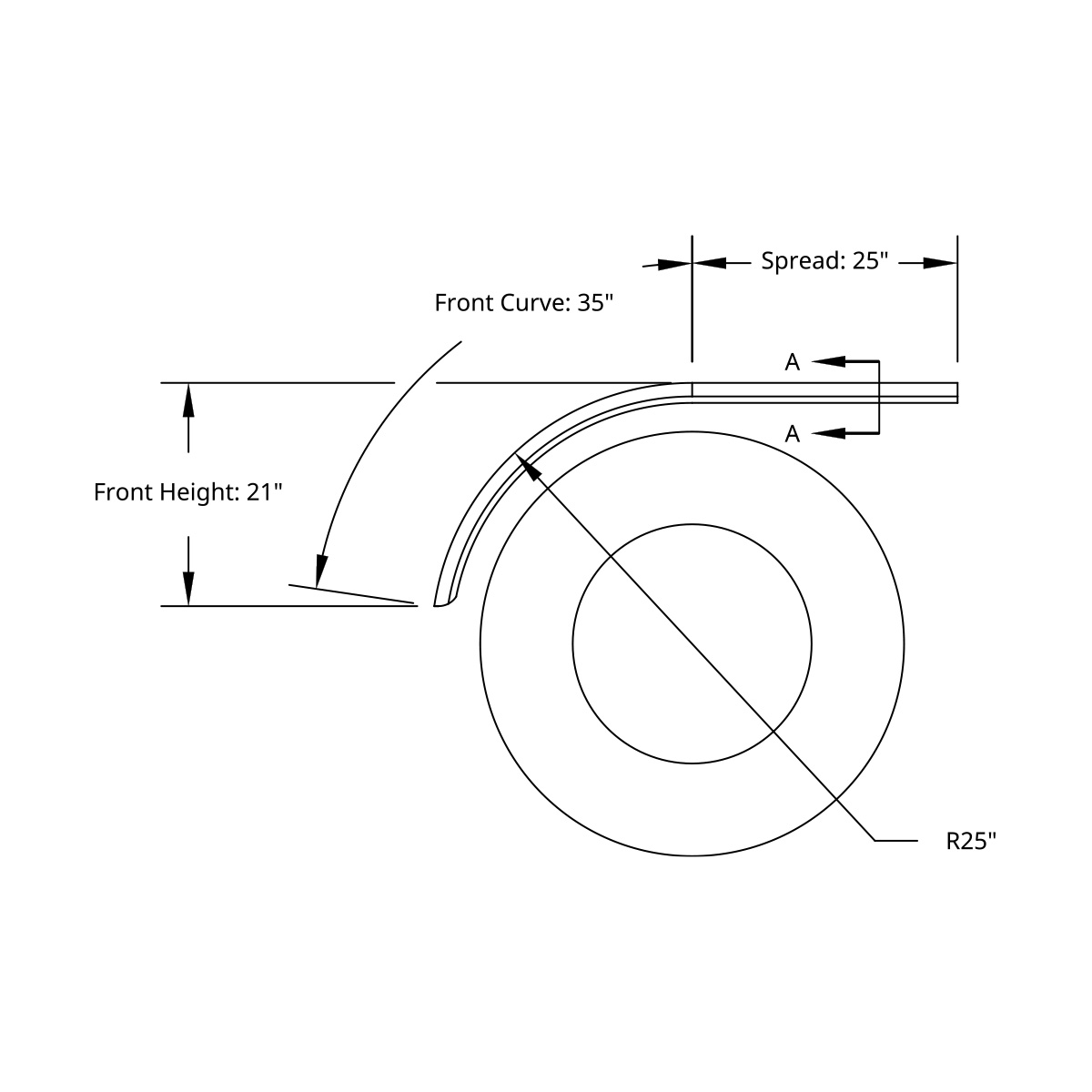 60" 430 Stainless Steel (16ga) Roll Formed Edge Smooth Half Fender - SS Series (Pair) - Thumbnail 2