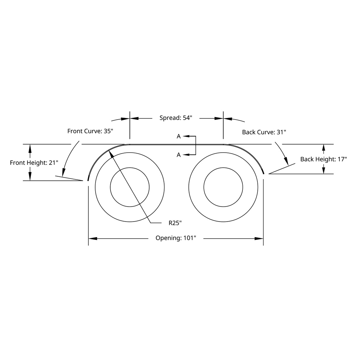 120" 430 Stainless Steel (16ga) Beaded Edge Ribbed Full Fender 54" Spread - SR Series (Pair) - Thumbnail 2