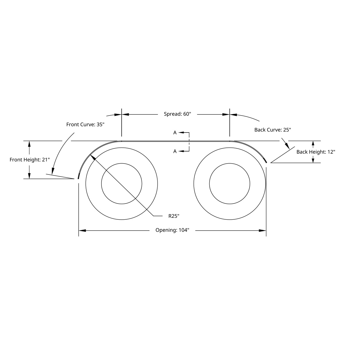 120" 430 Stainless Steel (16ga) Beaded Edge Ribbed Full Fender 60" Spread - SR Series (Pair) - Thumbnail 2