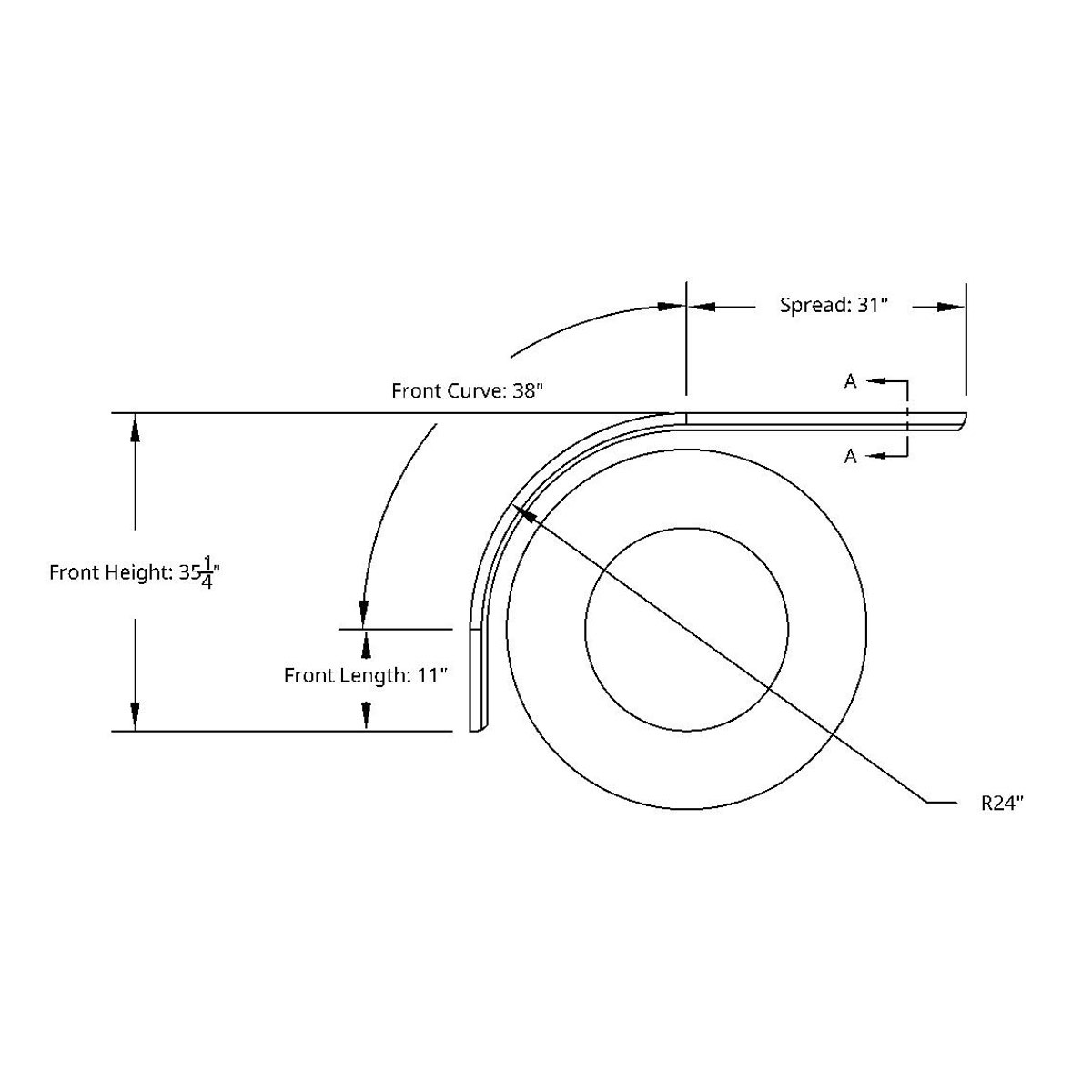 80" 430 Stainless Steel (16ga) Roll Formed Edge Smooth Half Fender/Long Drop - SS Series (Pair) - Thumbnail 2