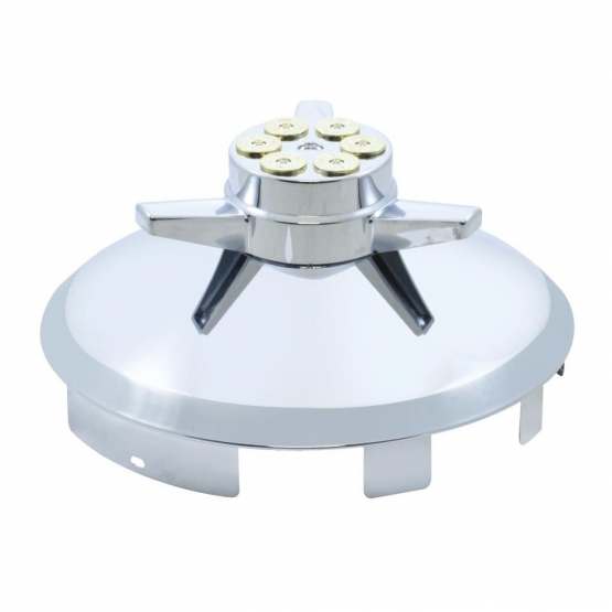 6 Uneven Notched Stainless Front Hubcap With Gun Cylinder Spinner - 1" Lip