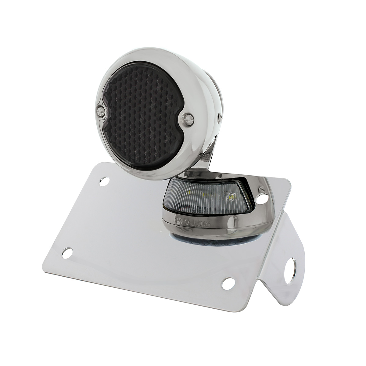 Chrome Horizontal Side Mount License Bracket For Motorcycle With 1933-36 Ford Style LED Tail Light - Thumbnail 4