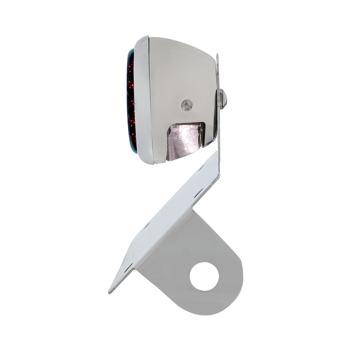 Chrome Horizontal Side Mount License Bracket For Motorcycle With 1933-36 Ford Style LED Tail Light - Thumbnail 5