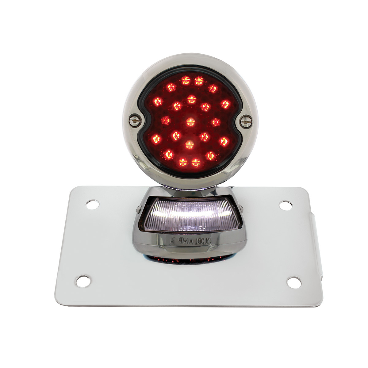 Chrome Horizontal Side Mount License Bracket For Motorcycle With 1933-36 Ford Style LED Tail Light - Thumbnail 7