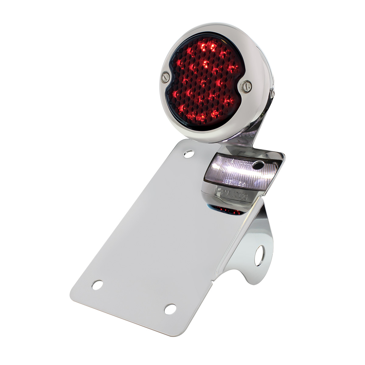 Chrome Vertical Side Mount License Bracket For Motorcycle With 1933-36 Ford Style LED Tail Light - Thumbnail 3