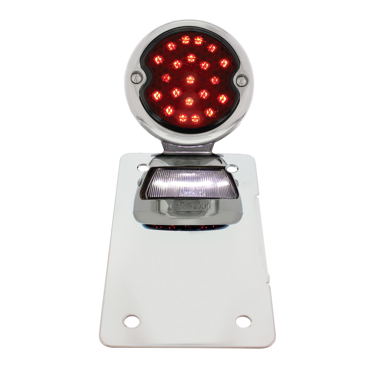 Chrome Vertical Side Mount License Bracket For Motorcycle With 1933-36 Ford Style LED Tail Light - Thumbnail 7