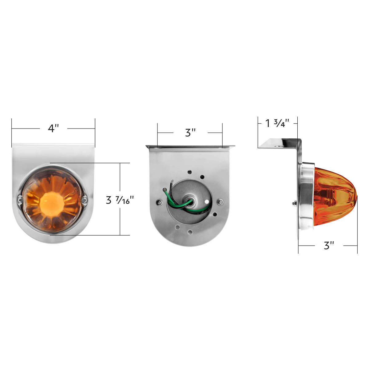 Dual Function Glass Watermelon Light With Stainless Steel Light Bracket Kit With LED Bulb-Amber LED/Amber Lens - Thumbnail 8