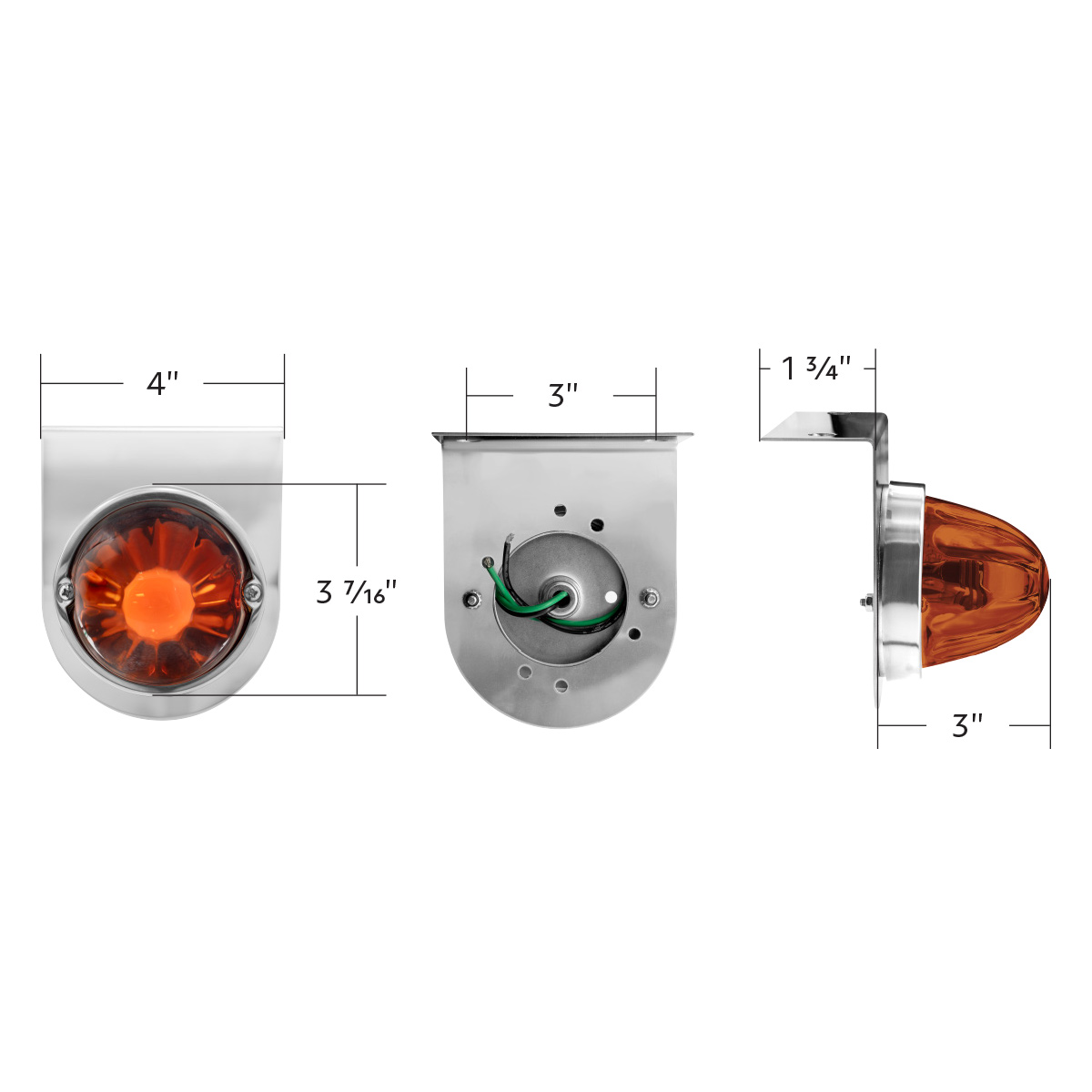 Dual Function Glass Watermelon Light With Stainless Steel Light Bracket Kit With LED Bulb-Amber LED/Dark Amber Lens - Thumbnail 8