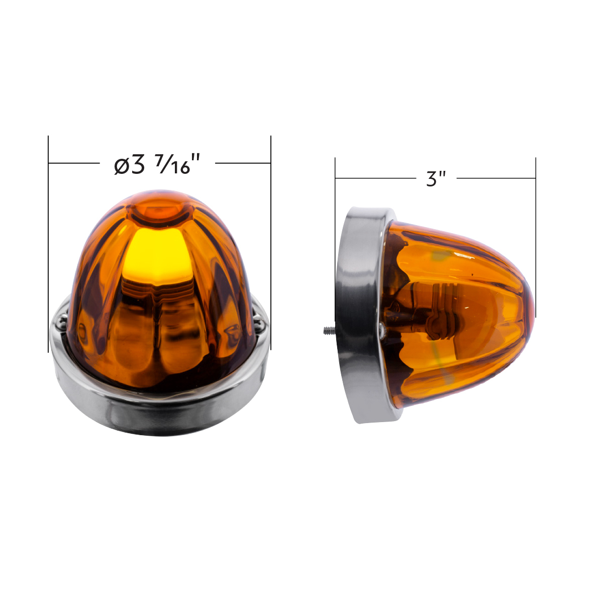 Dual Function Glass Watermelon Flush Mount Kit With LED Bulb - Amber LED/Amber Lens - Thumbnail 6
