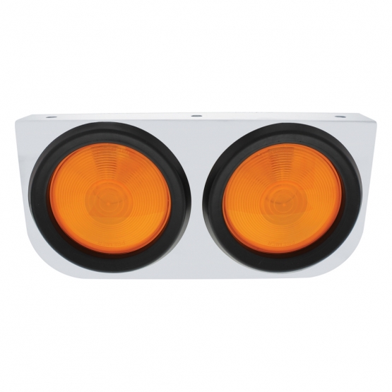 Stainless Light Bracket With 2X 4" Lights & Grommets - Amber Lens