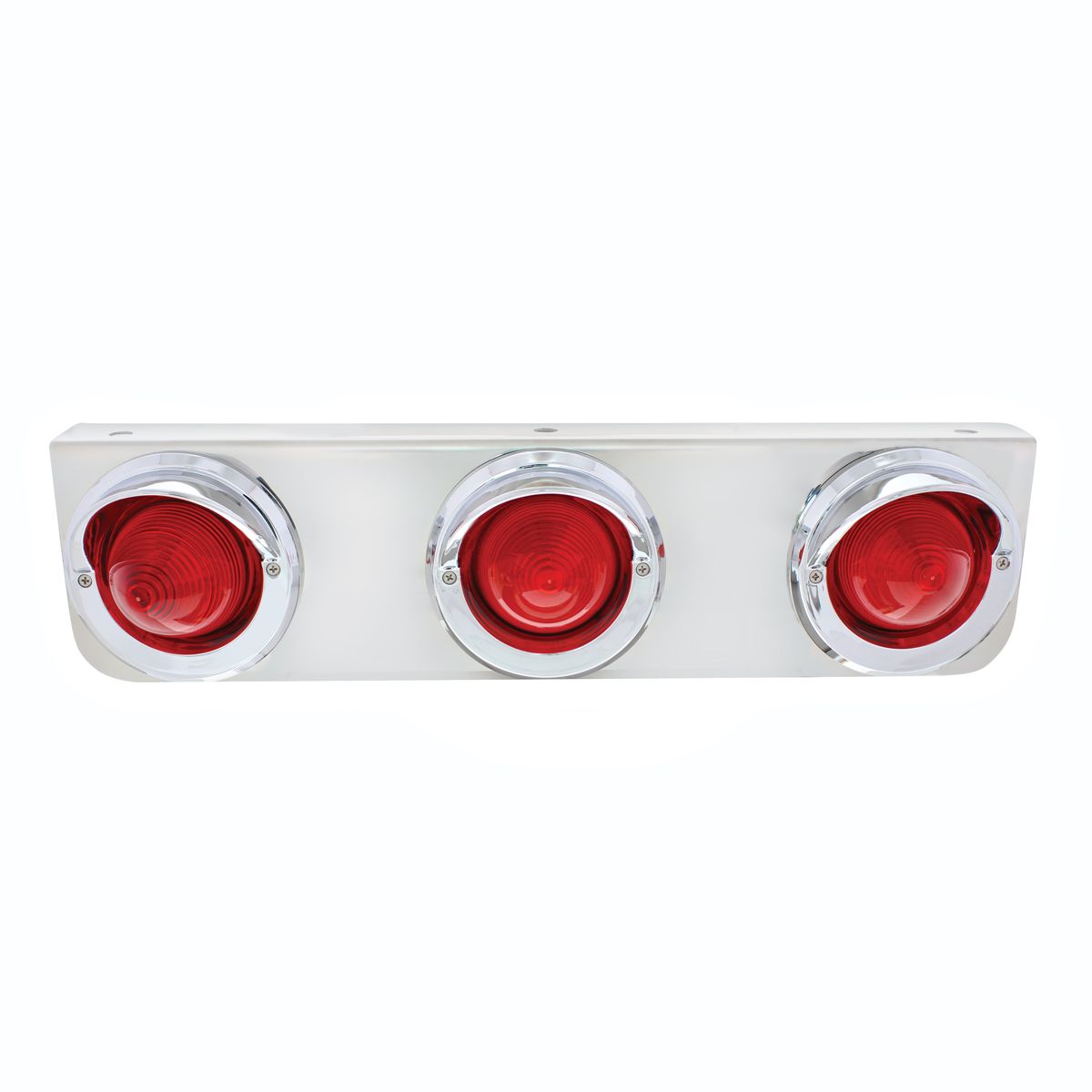 Stainless Steel Bracket With 3 Red Lights & Chrome Visor Bezels