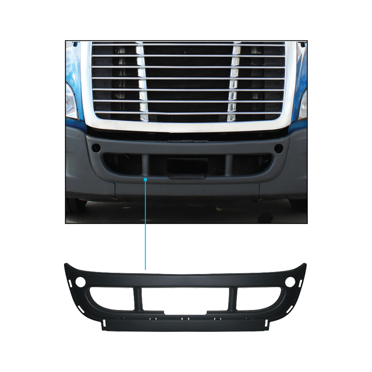 Center Bumper With Center Trim Mounting Holes For 2008-2017 Freightliner Cascadia - Thumbnail 4