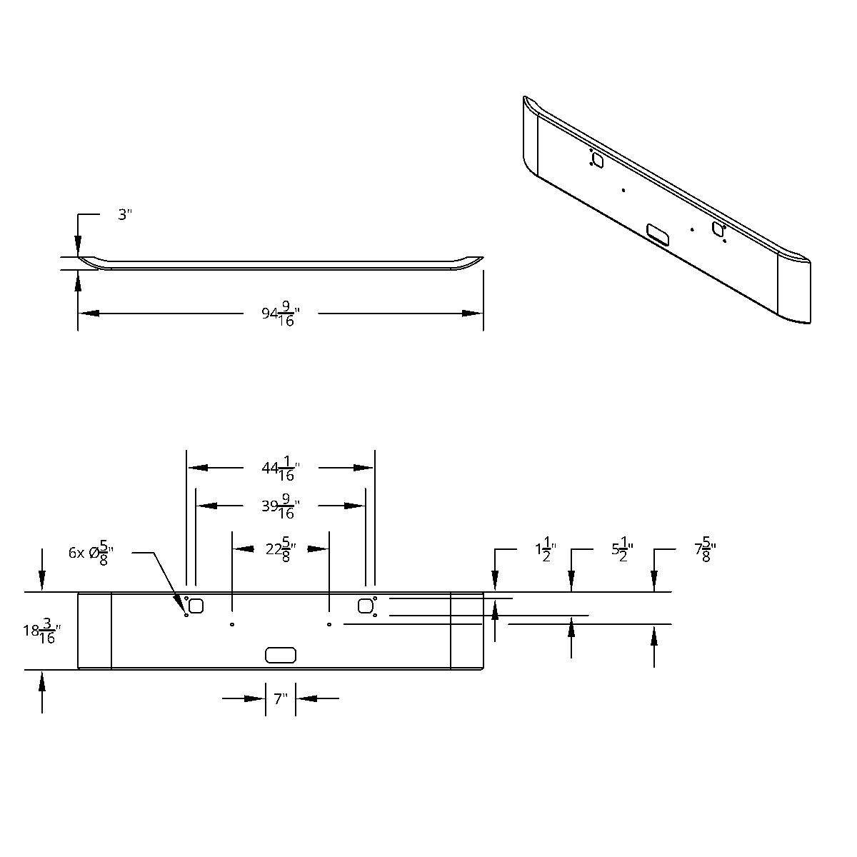 SS Clad Aluminum Bumper For 1982-2024 Kenworth W900 - Curved Ends - Thumbnail 4