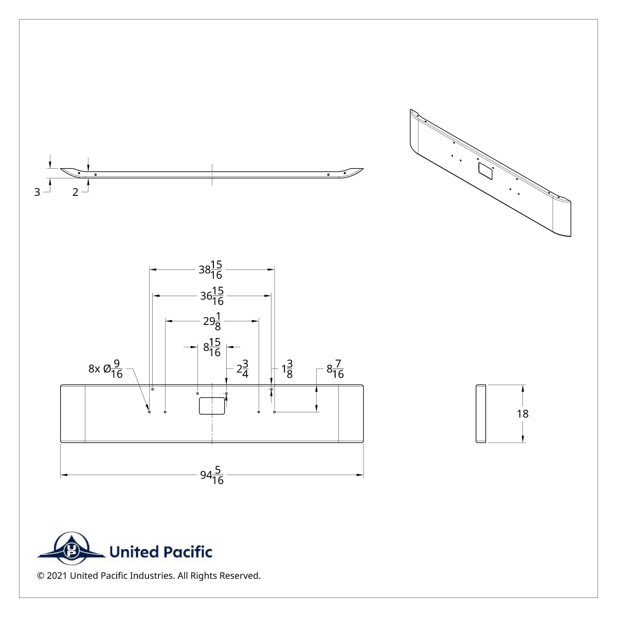 SS Clad Aluminum Bumper For 1987-2007 Peterbilt 379 - Curved Ends - Thumbnail 5