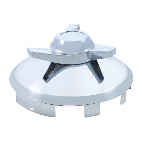6 Uneven Notched Stainless Front Hubcap With 3 Bar Right Swing Spinner - 1" Lip