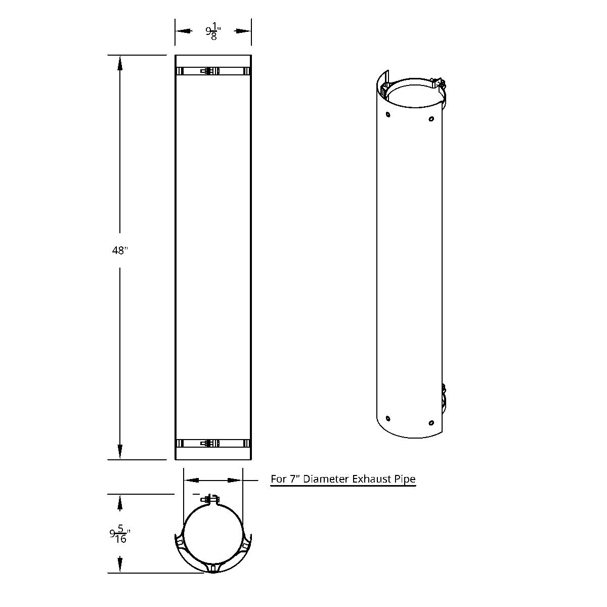 48" Tall 180 Degree Stainless Exhaust Muffler Shield For 7" Diameter Exhaust - Plain - Thumbnail 2