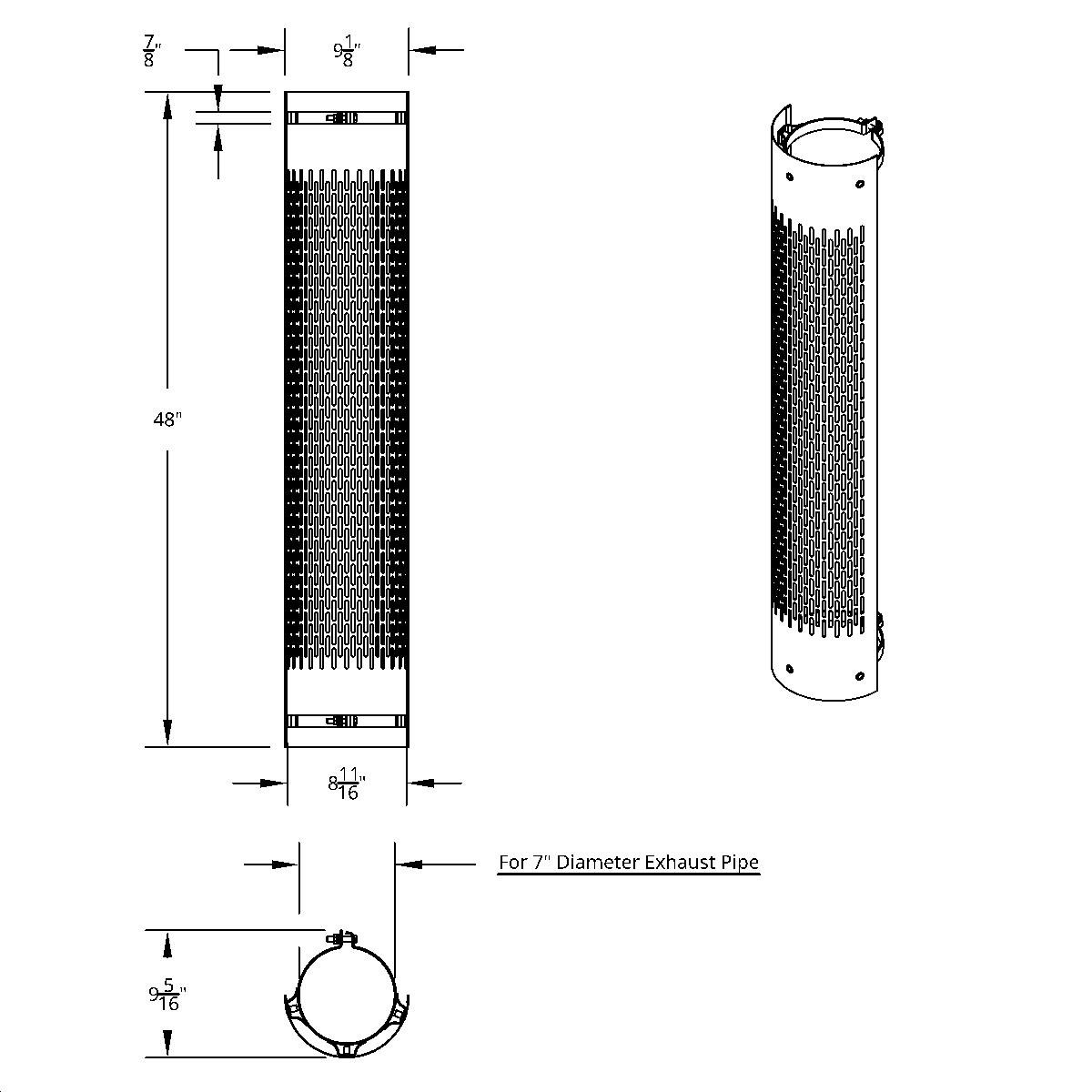 48" Tall 180 Degree Stainless Exhaust Muffler Shield For 7" Diameter Exhaust - Vertical Slot - Thumbnail 2