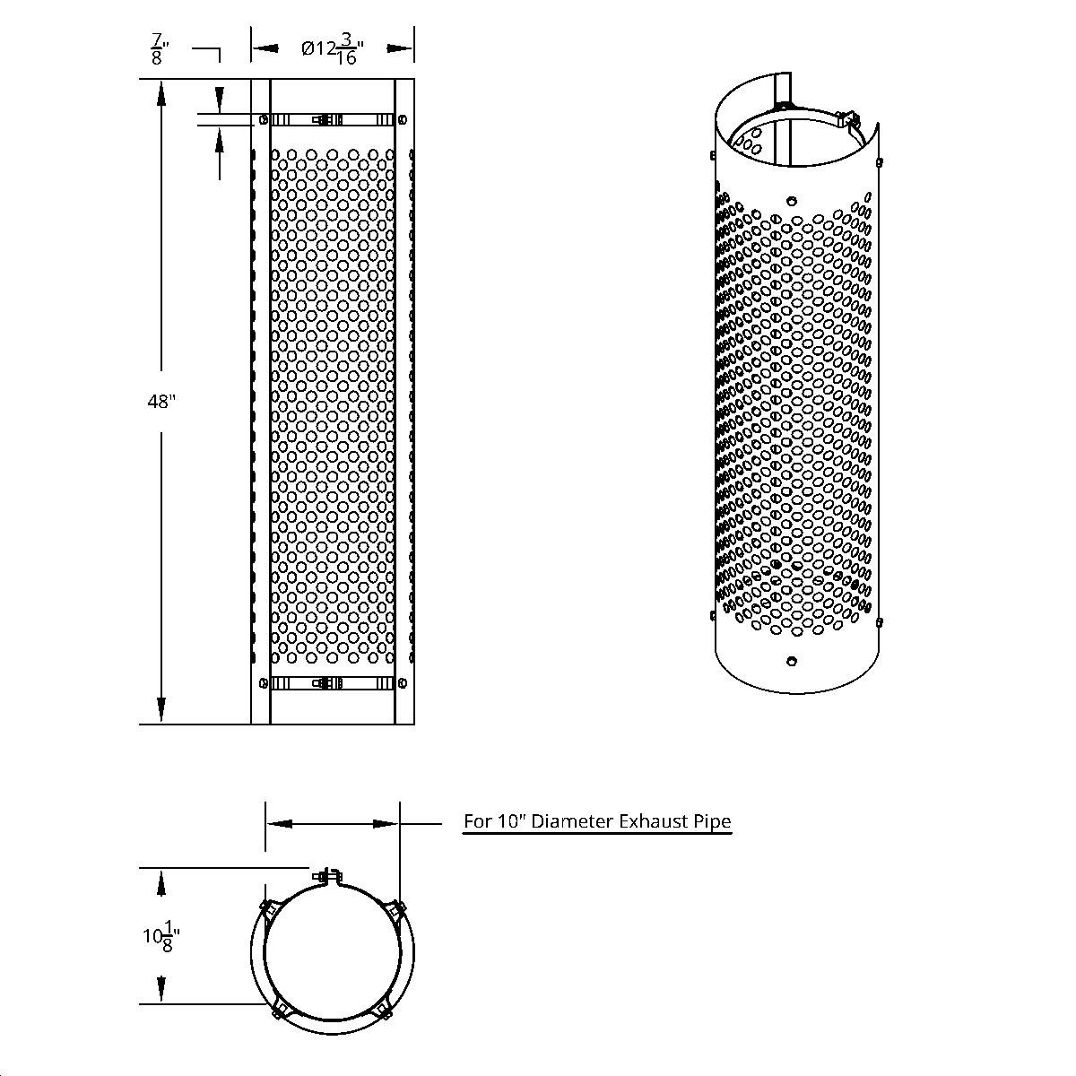48" Tall 270 Degree Stainless Exhaust Muffler Shield For 10" Diameter Exhaust - Round Slot - Thumbnail 2