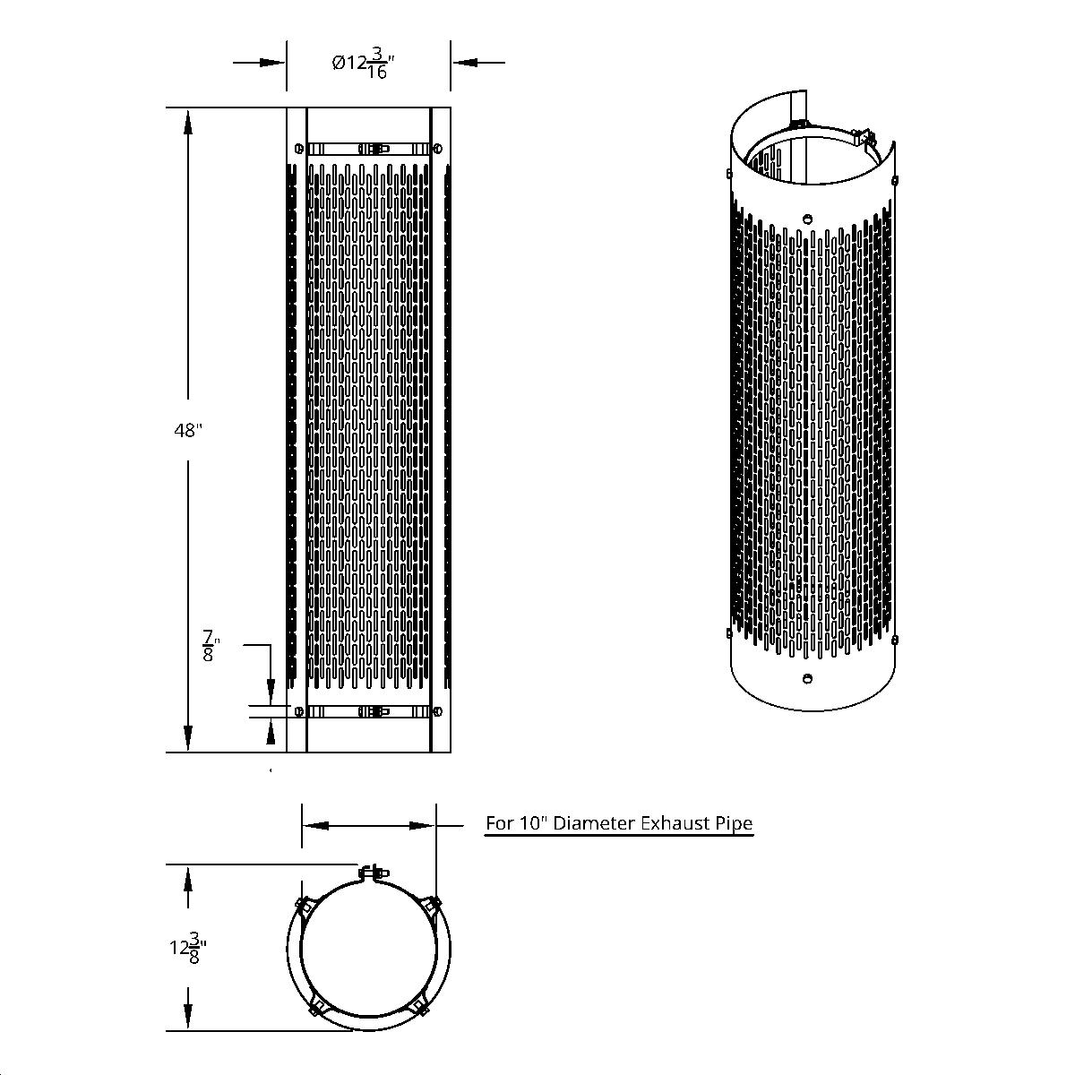 48" Tall 270 Degree Stainless Exhaust Muffler Shield For 10" Diameter Exhaust - Vertical Slot - Thumbnail 2