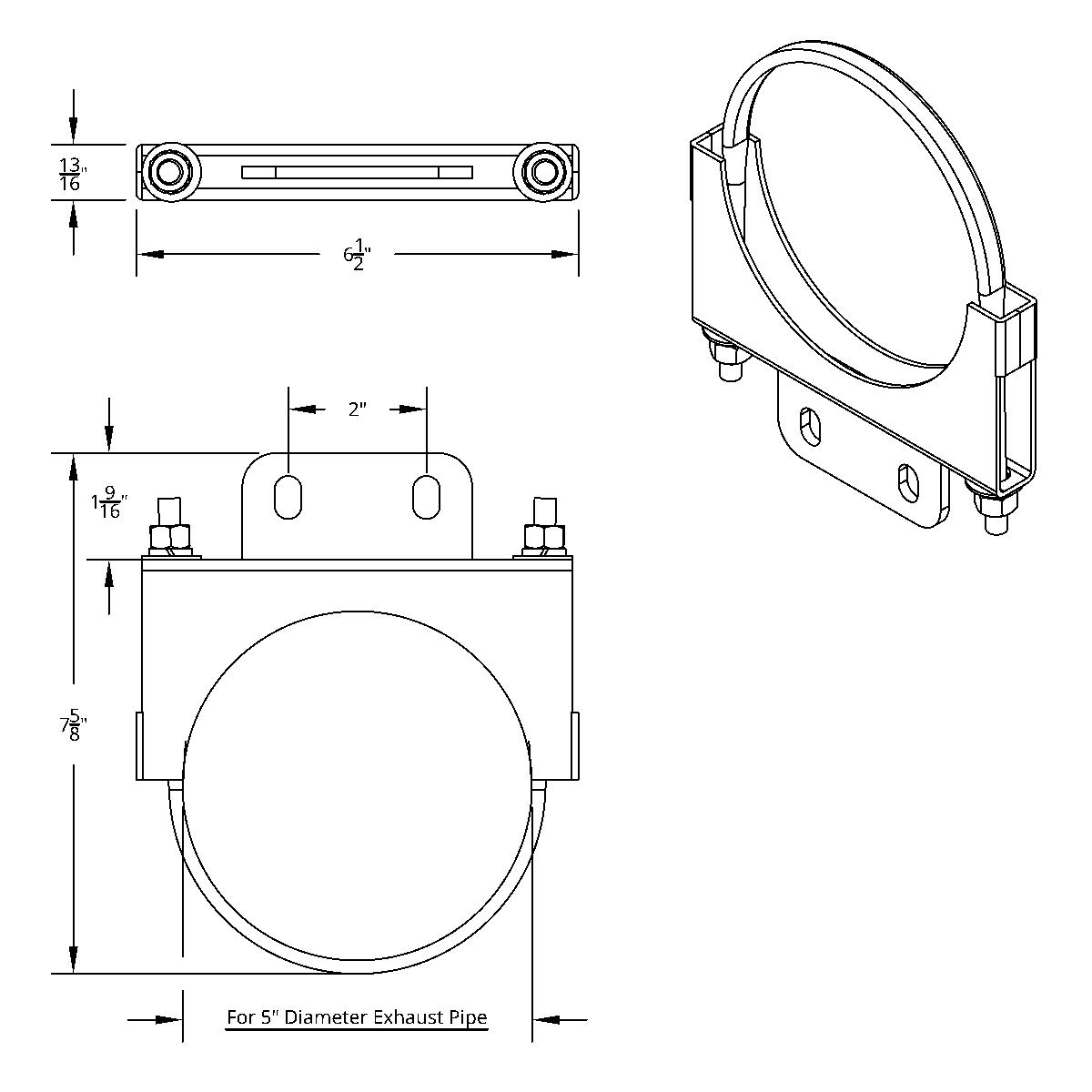 5" Stainless Cab Exhaust Clamp For Peterbilt - Thumbnail 2