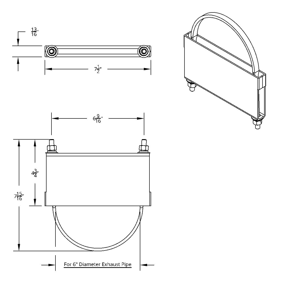 6" Stainless U-Bolt Exhaust Clamp - Thumbnail 3