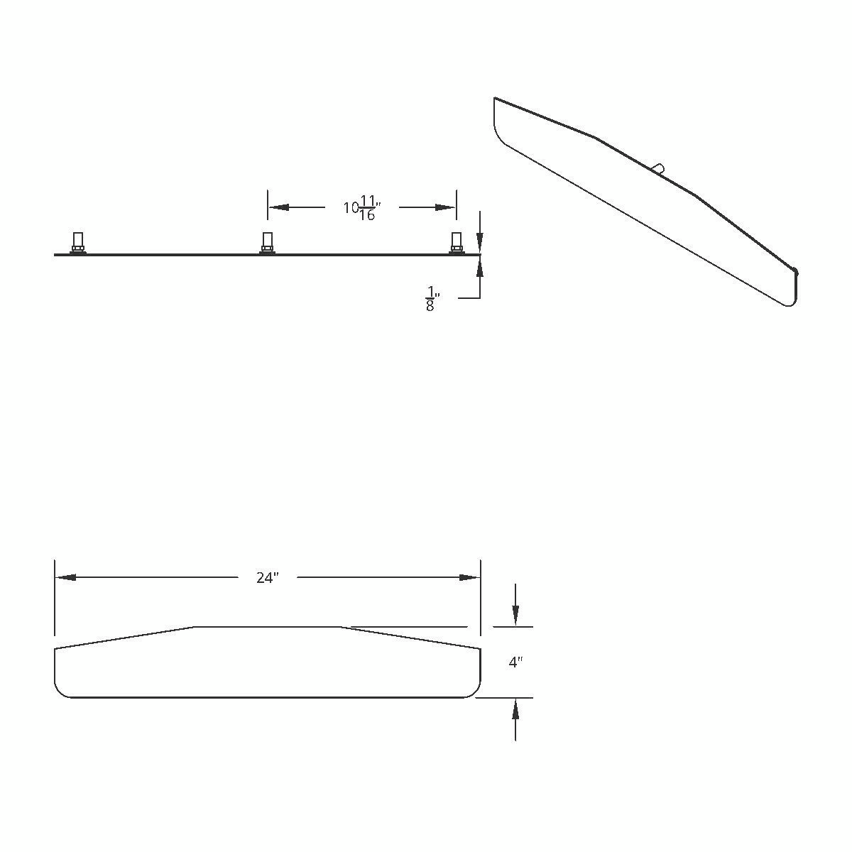 4" X 24" 304 Stainless Standard Bottom Mud Flap Plate - Welded Stud - Thumbnail 3