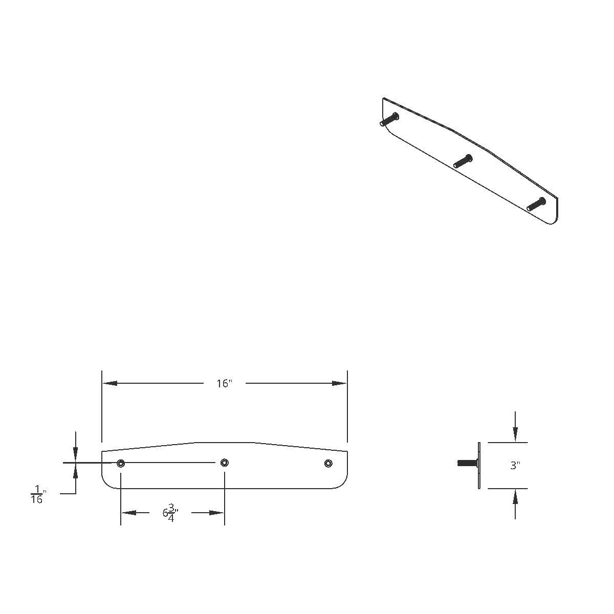 3" X 16" 304 Stainless Standard Bottom Mud Flap Plate - Welded Stud - Thumbnail 3