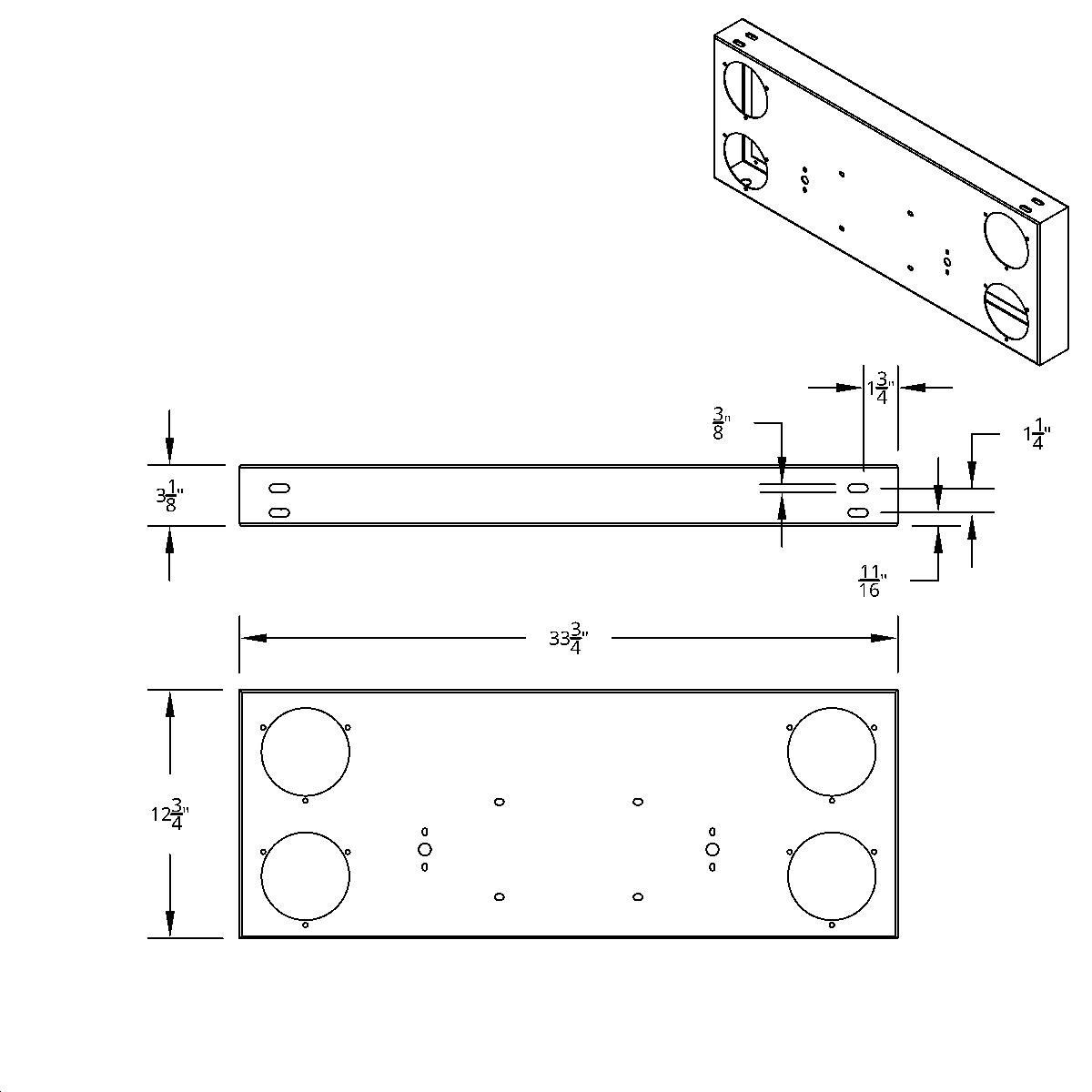 33-3/4" Stainless Steel Rear Center Light Panel With Four 4" Light Cutouts - Thumbnail 3