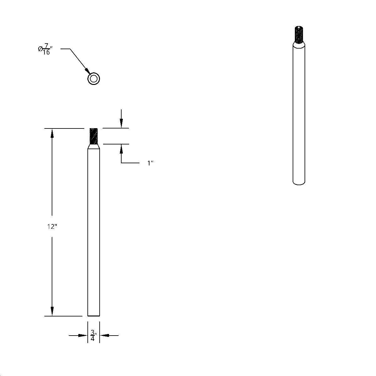 12" Shifter Shaft Extension - Black - Thumbnail 3