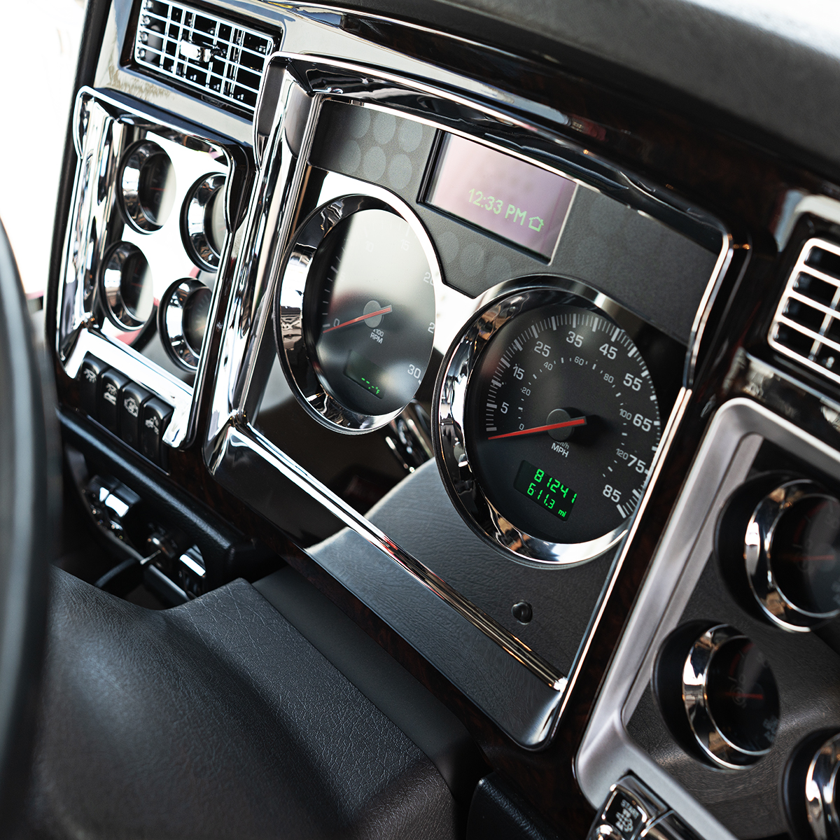 Stainless Speed/Tachometer Dash Panel Trim For 2006+ Kenworth W900, T800, & C500 - Thumbnail 6