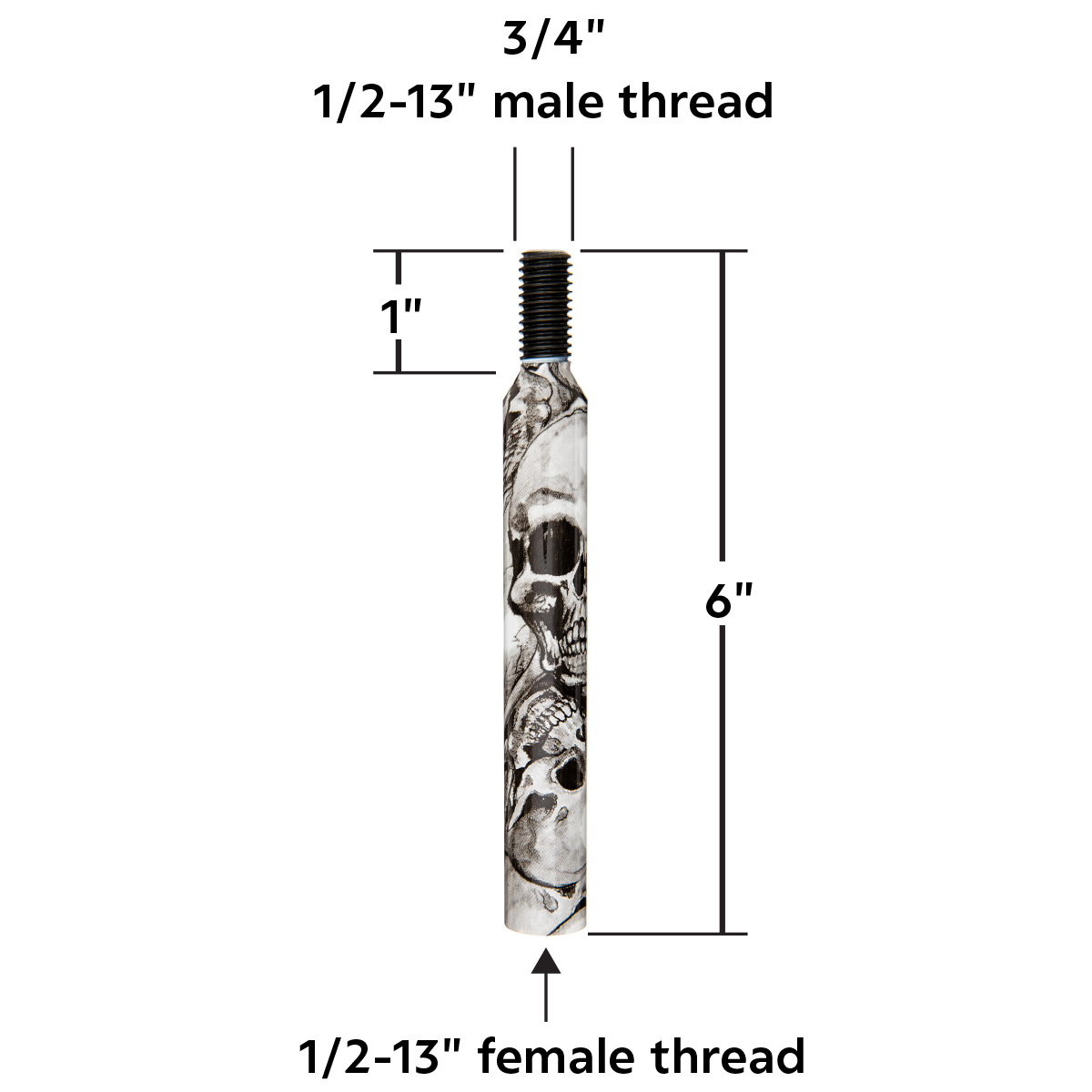 6" Skull Pattern Shifter Shaft Extension - Thumbnail 3