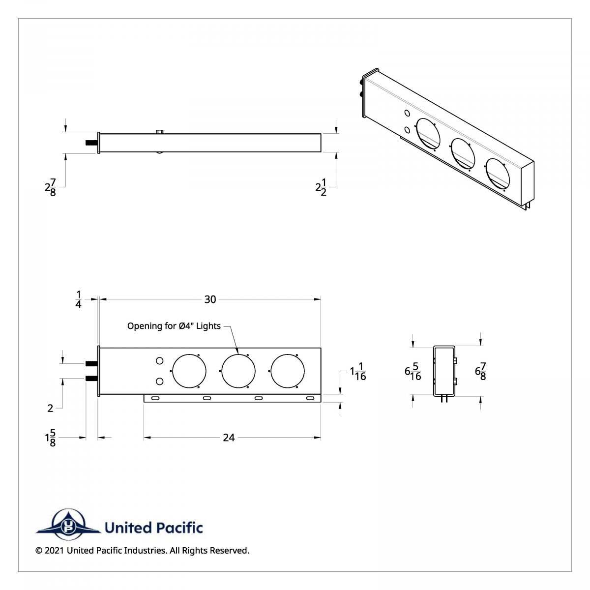 2" Bolt Pattern 430 SS Spring Loaded Light Bar With Three 4" Light Cutouts (Pair) - Thumbnail 3
