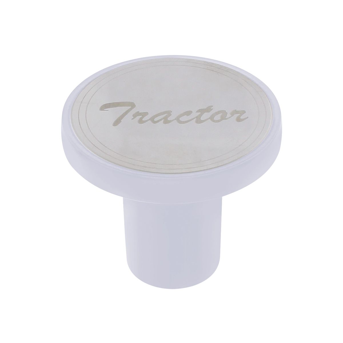 Aluminum Screw-On Air Valve Knob With Stainless Tractor Plaque - Pearl White