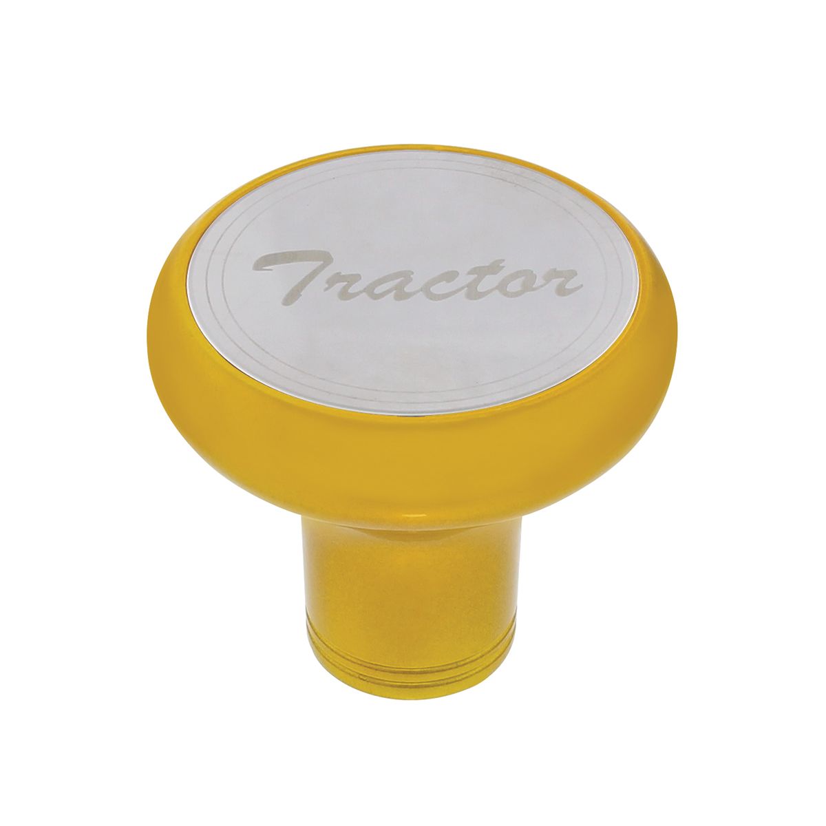 Deluxe Aluminum Screw-On Air Valve Knob With Stainless Tractor Plaque - Electric Yellow