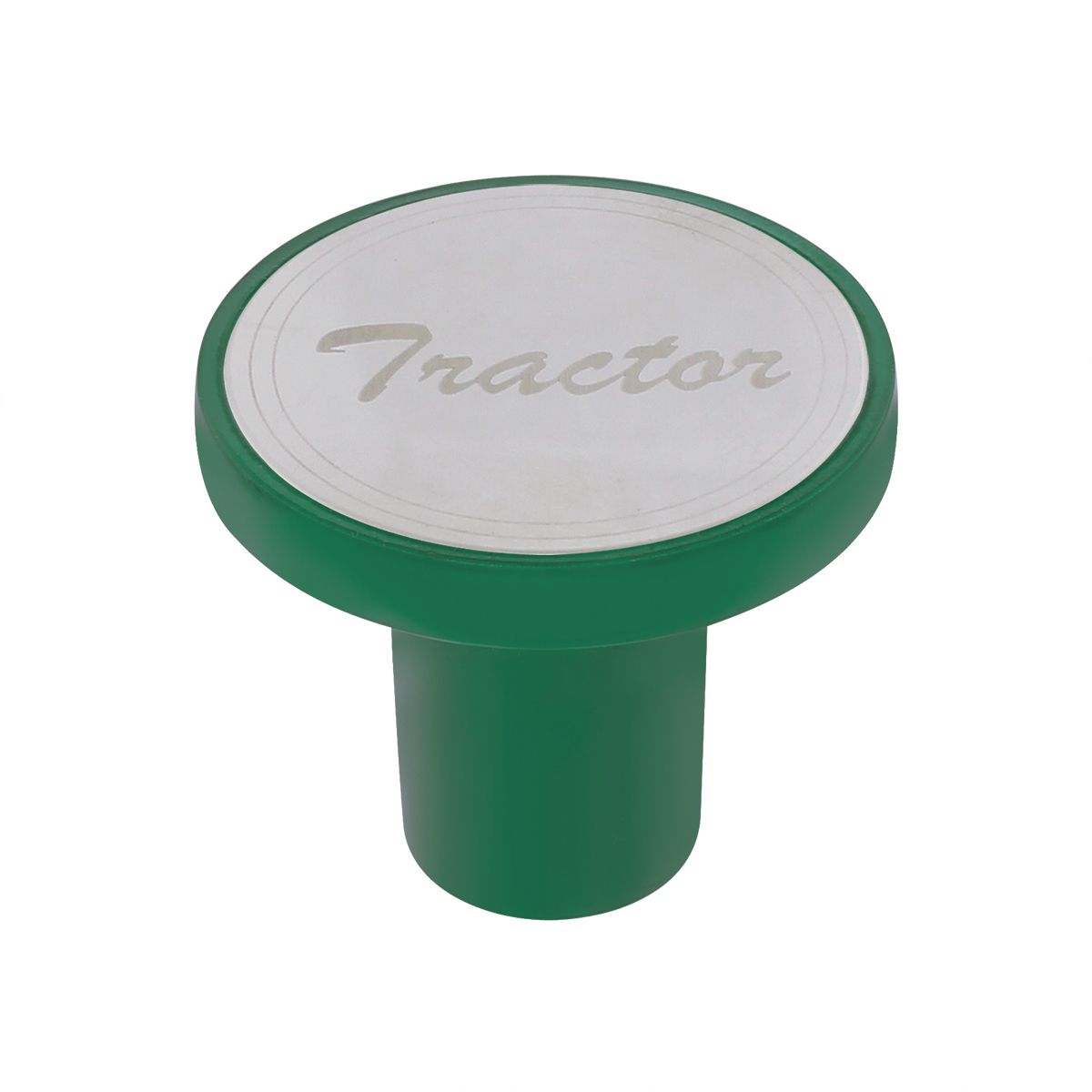 Aluminum Screw-On Air Valve Knob With Stainless Tractor Plaque - Emerald Green