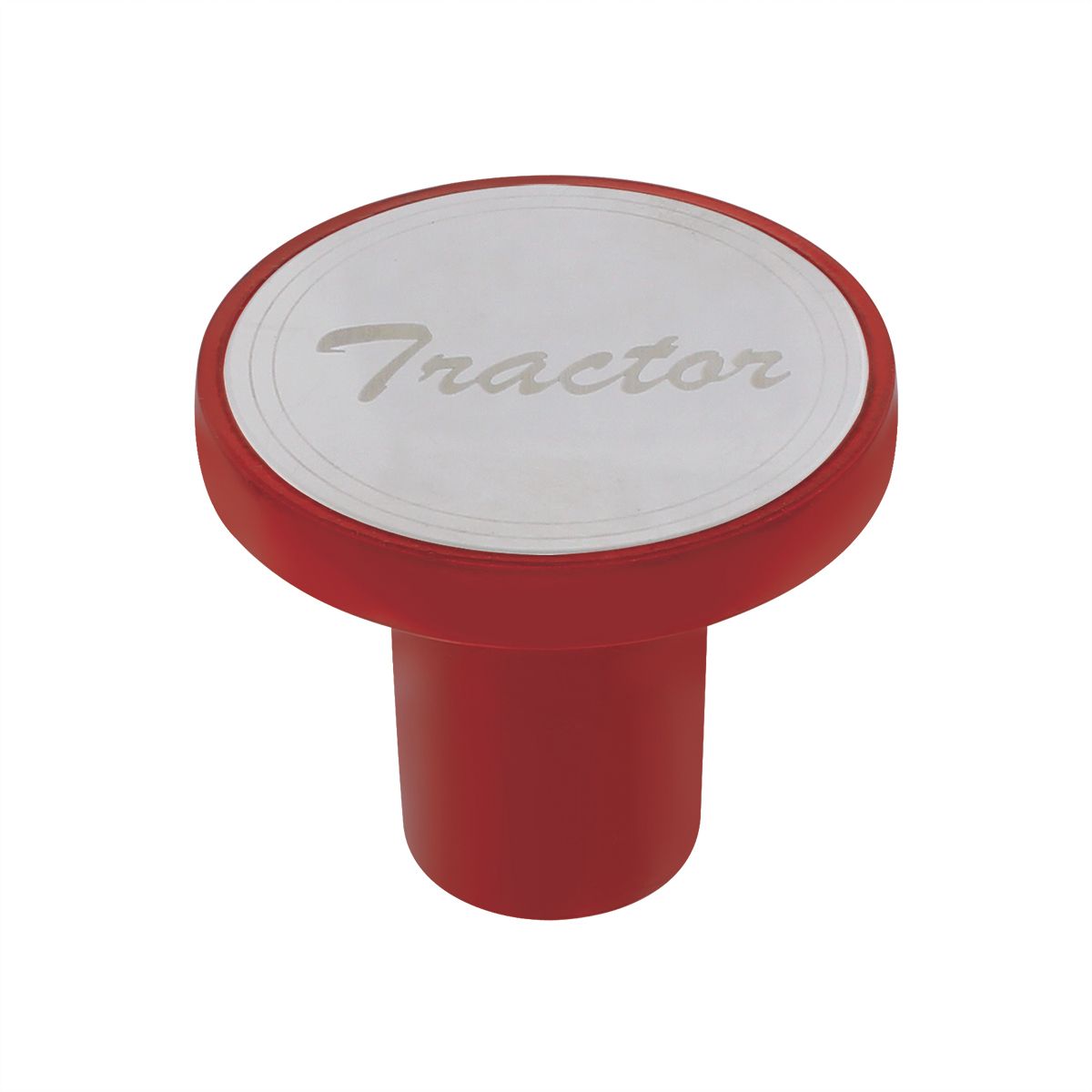 Aluminum Screw-On Air Valve Knob With Stainless Tractor Plaque - Candy Red