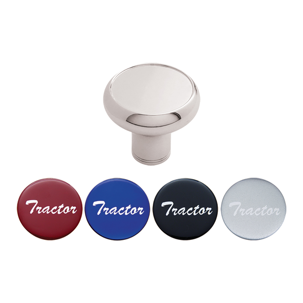 Deluxe Aluminum Screw-On Air Valve Knob With Multi-Color Glossy Tractor Sticker - Chrome - Thumbnail 4