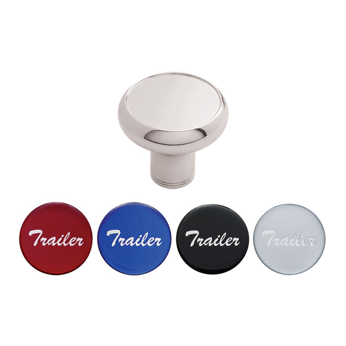 Deluxe Aluminum Screw-On Air Valve Knob With Multi-Color Glossy Trailer Sticker - Chrome