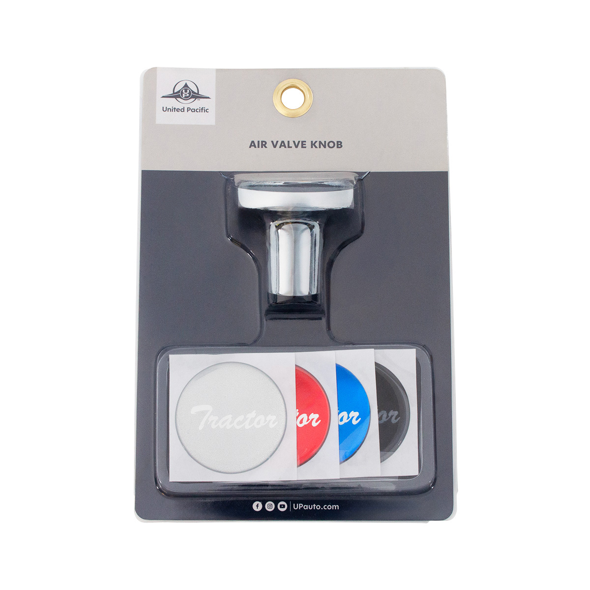 "Tractor" Chrome Aluminum Screw-On Air Valve Knob With Multi Color Glossy Sticker - Thumbnail 7