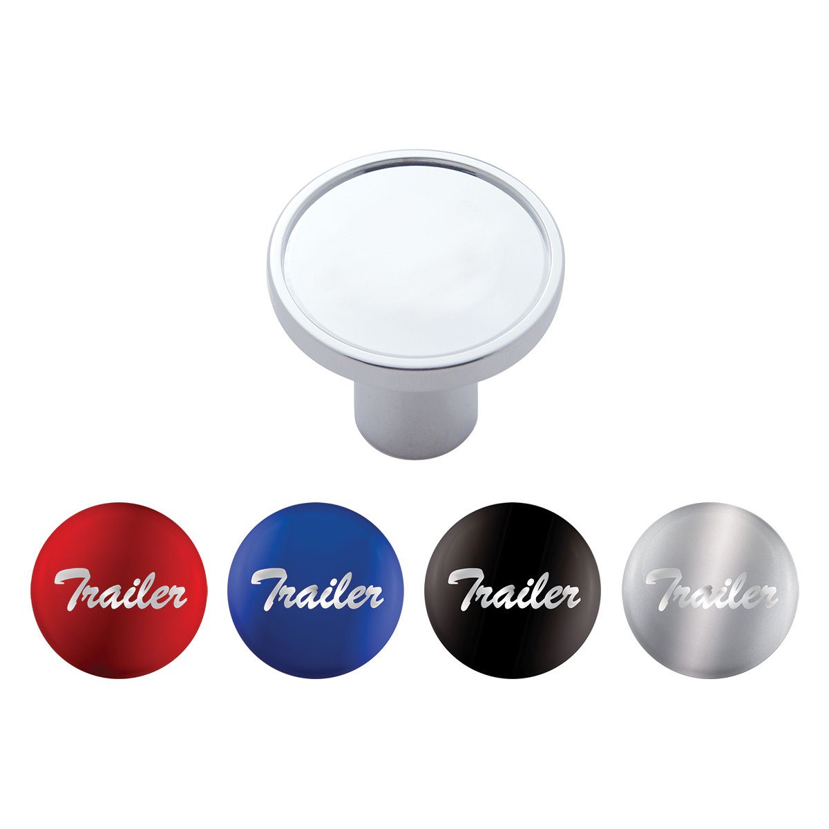 "Trailer" Chrome Aluminum Screw-On Air Valve Knob With Multi Color Glossy Sticker