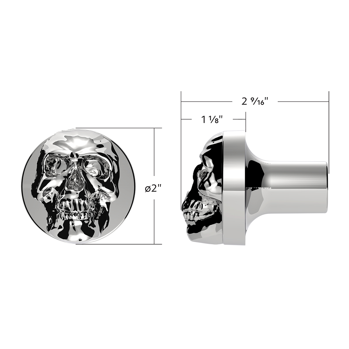 Skull Air Valve Knob - Chrome - Thumbnail 5
