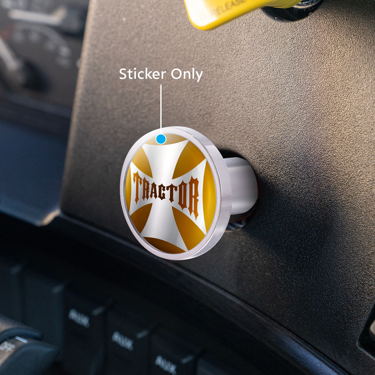 "Tractor" Maltese Cross Air Valve Knob Candy Color Sticker - Electric Yellow - Thumbnail 2