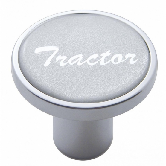 Aluminum Screw-On Air Valve Knob With Glossy Tractor Script Sticker - Silver Sticker