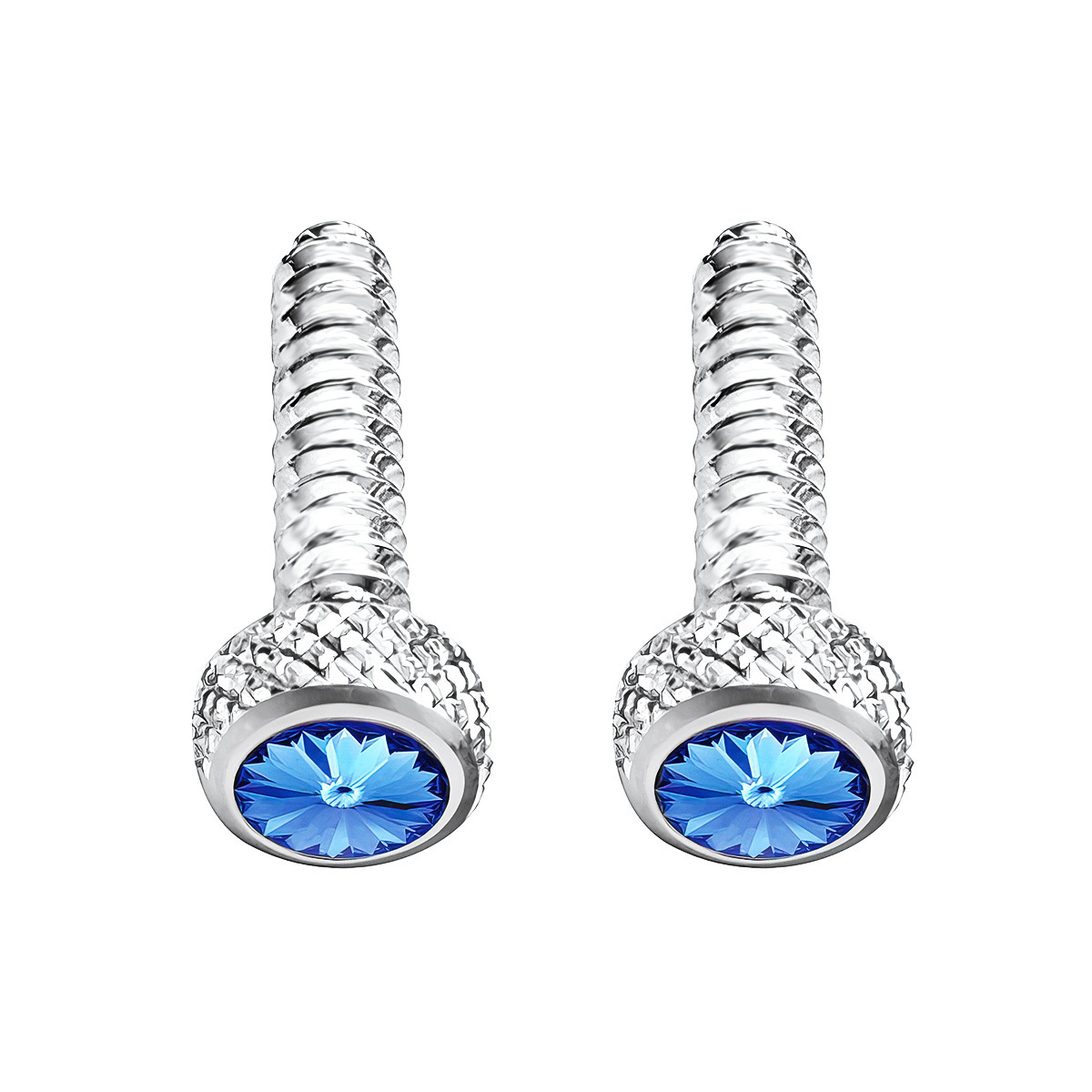 Chrome Short Dash Screw For Freightliner With Blue Crystal (2-Pack) - Thumbnail 2