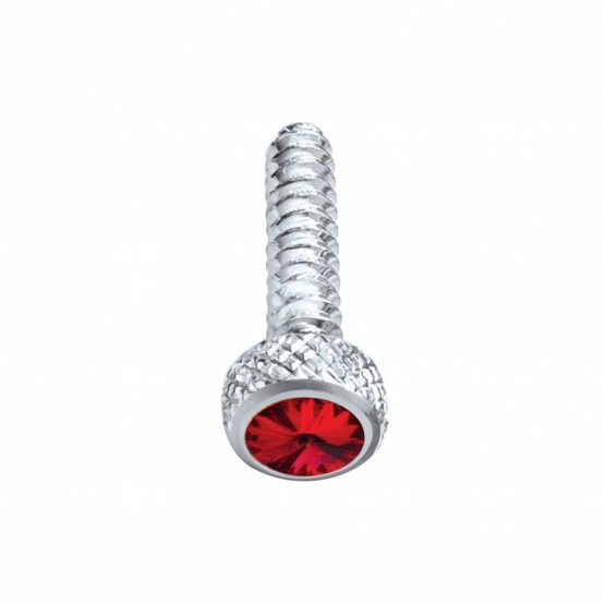 Chrome Short Dash Screw For Freightliner With Red Crystal (Bulk)